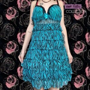Vintage Y2k Scene Punk XOXO Blue Animal Print Lingerie Dress